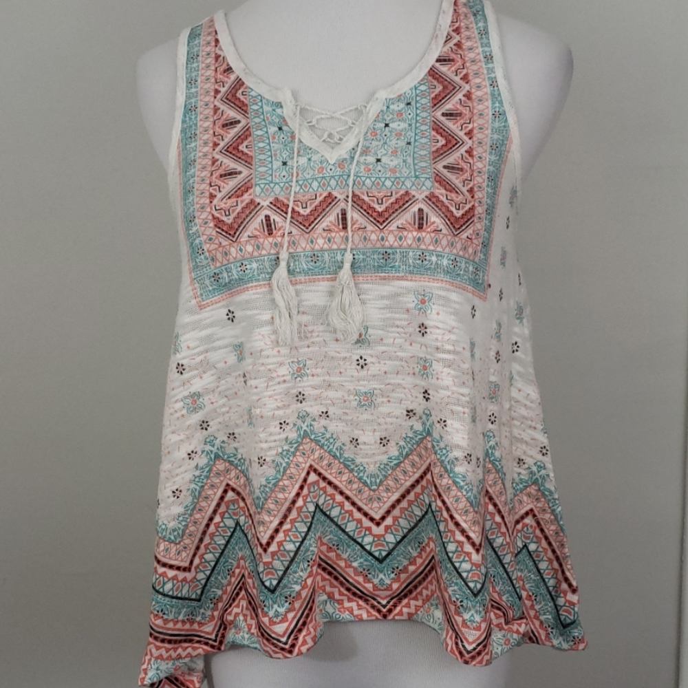 Boho Tribal Tank Top with lace up detail